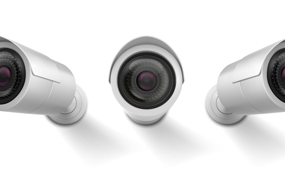 Security cam, cctv video camera, street observe surveillance equipment front and side angle view
